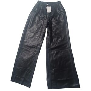 Milio-Milano Pants Womens M Black Faux Leather Sweatpants Elastic Waist 30x32